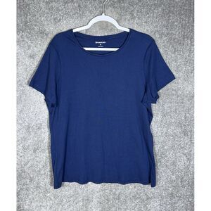 NorthCrest Short Sleeve Crew Neck Pullover Top Womens Size 1X Blue Cotton